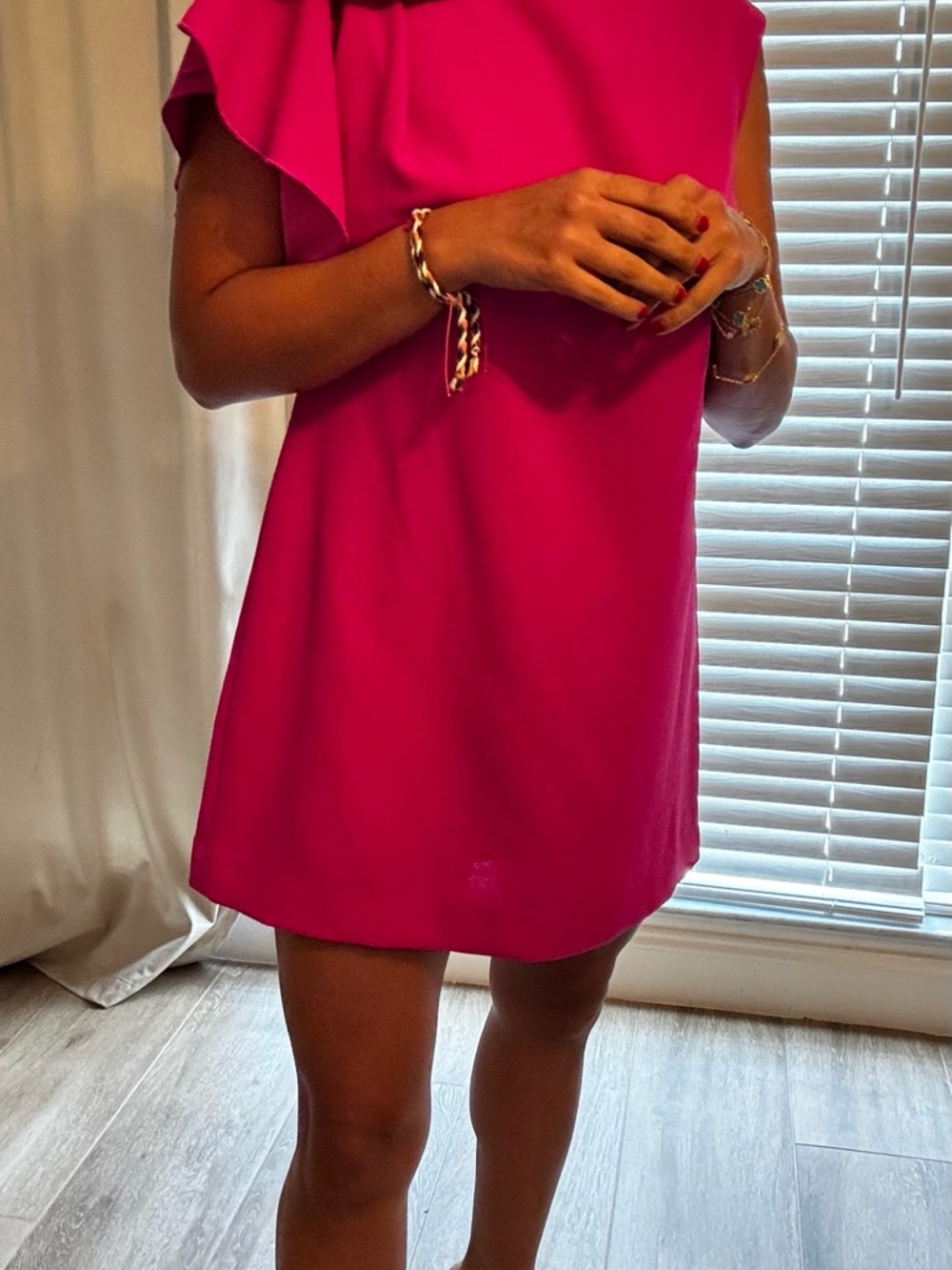 Eliza J Hot Pink Ruffle Sleeve Mini Shift Dress